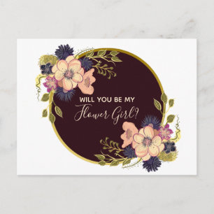 Will You Be My Flower Girl Burgundy Marsala Floral Invitation Postcard
