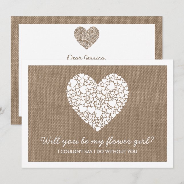 Will You Be My Flower Girl? Burlap Heart Card (Front/Back)