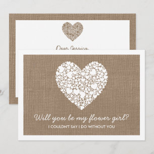 Will You Be My Flower Girl? Burlap Heart Card