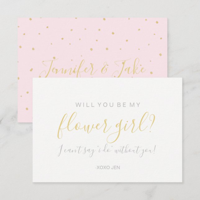 Will You Be My Flower Girl Card - Gold Dots Pink (Front/Back)