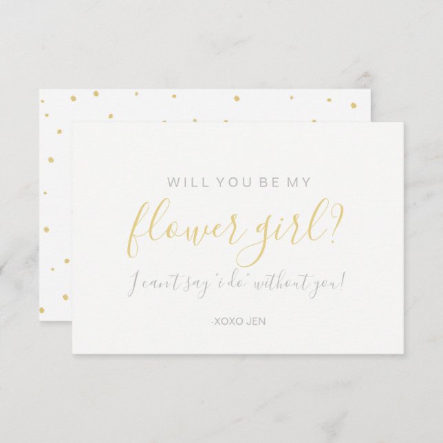 Will You Be My Flower Girl Card - Gold Dots White (Front/Back)