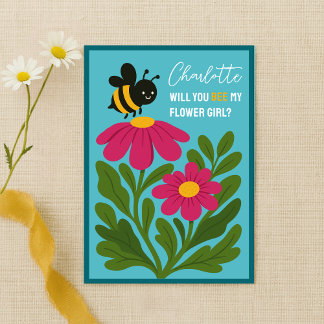 Will You Be My Flower Girl Cute Bumblebee Floral  Card