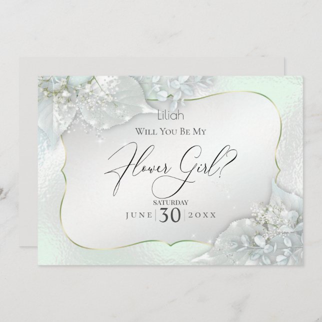Will You Be My Flower Girl Honeydew Shimmer Invitation (Front/Back)