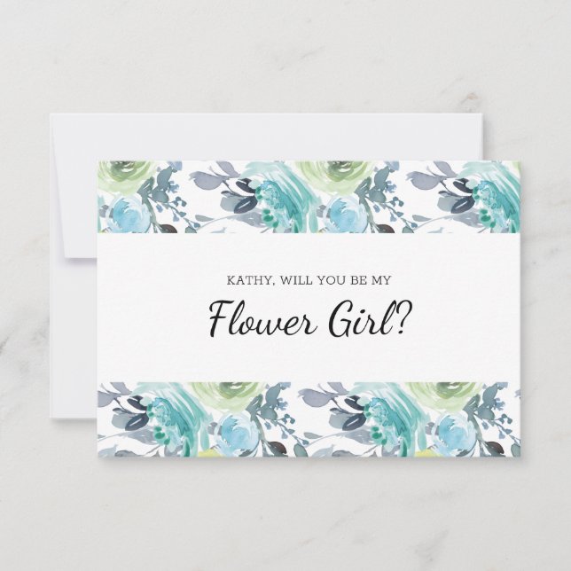Will You Be My Flower Girl Light Blue Yellow Green (Front)