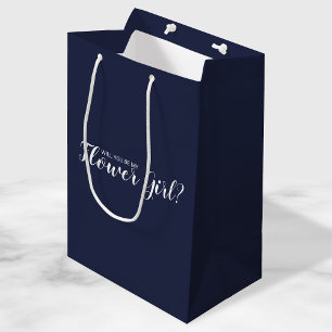 Will You Be My Flower Girl? Modern Navy Blue Medium Gift Bag