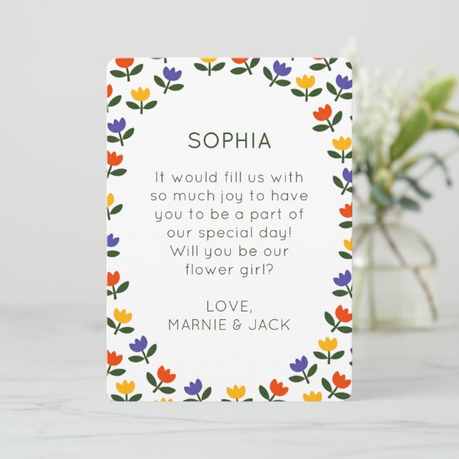 Will You Be My Flower Girl? Modern Tulip Proposal Card (Standing Front)