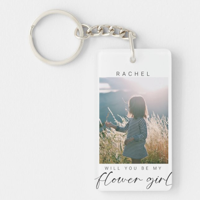 Will you be my Flower Girl Photo Chic Minimalist  Key Ring (Front)