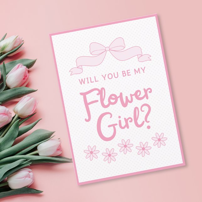 Will You Be My Flower Girl? Pink Bow and Polka Dot Card (Creator Uploaded)