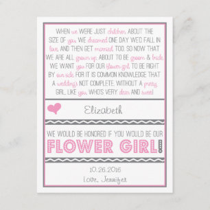 Will you be my Flower girl? Pink/Grey Poem Card