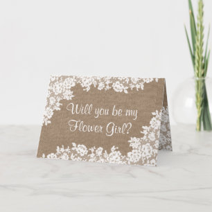 Will You Be My Flower Girl? Rustic Burlap & Lace Invitation