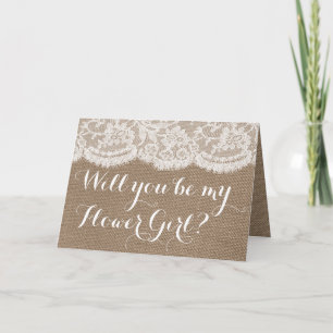 Will You Be My Flower Girl? Rustic Burlap & Lace Invitation