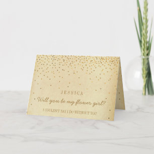Will You Be My Flower Girl Vintage Gold Confetti Invitation