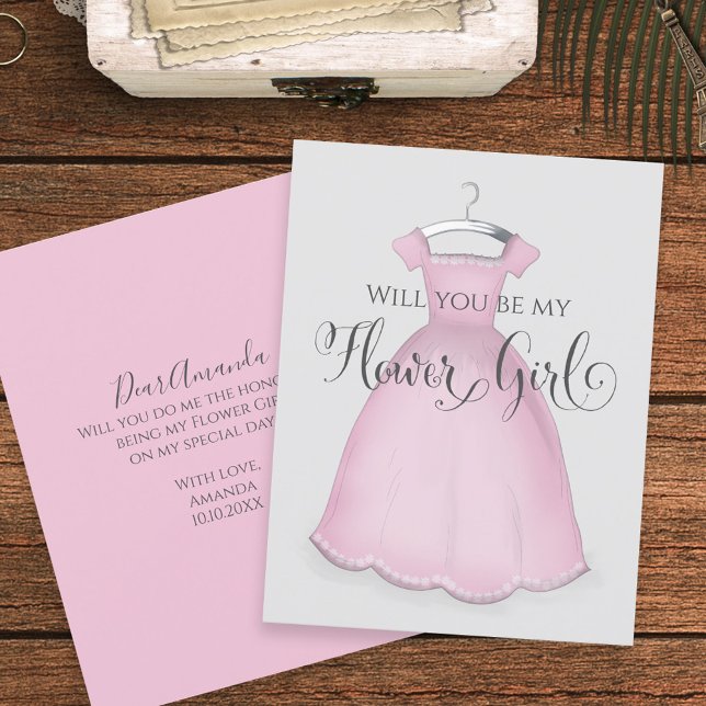 Will you be my Flower Girl Wedding Pink Dress Cute Card (Creator Uploaded)