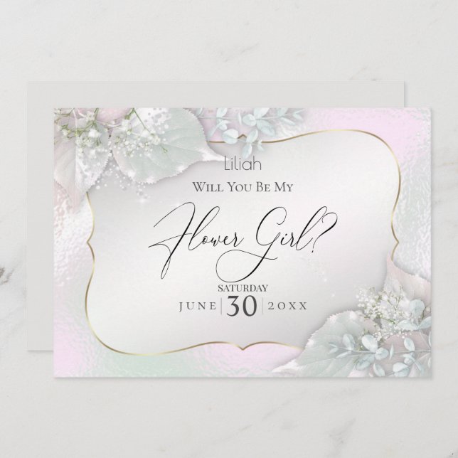 Will You Be My Flower Girl Wispy Pink Shimmer Invitation (Front/Back)