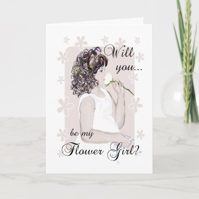 Will you be my Flower Girl?-Young Girl Drawing Invitation (Front)
