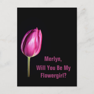 Will You Be My Flowergirl Pink Tulips Wedding Postcard
