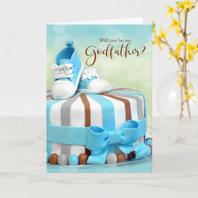 Will you be my Godfather Blue and Brown Cake Card (Yellow Flower)
