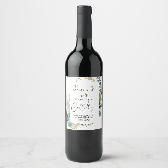 Will You Be My Godfather New Baby Announcement Win Wine Label (Front)