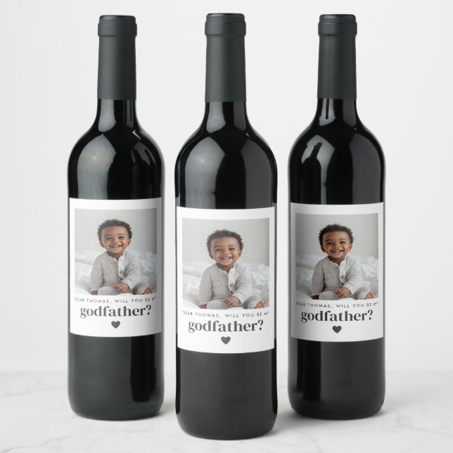 Will You Be My Godfather Photo Proposal Wine Label (Bottles)