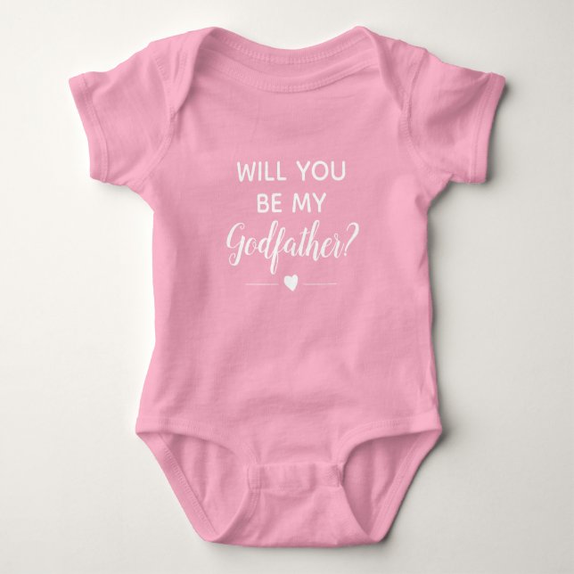 Will You Be My Godfather White Pink Girl Baptism Baby Bodysuit (Front)