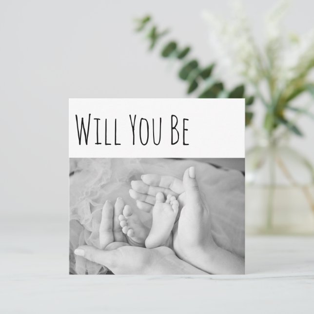 Will You Be My Godmother Baby Feet and Mum Hands Card (Standing Front)