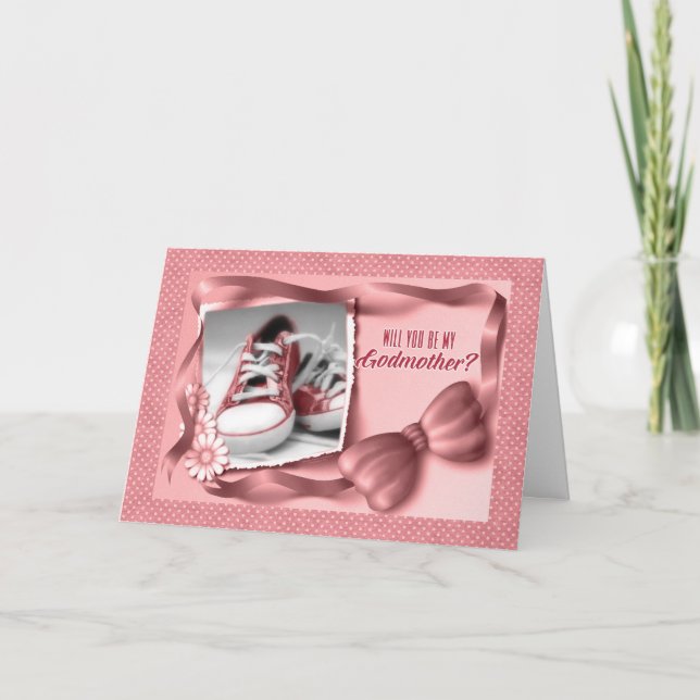 Will You Be My Godmother - Baby Girl Pink Invitation (Front)