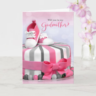 Will you be my Godmother Pink and Purple Cake Card