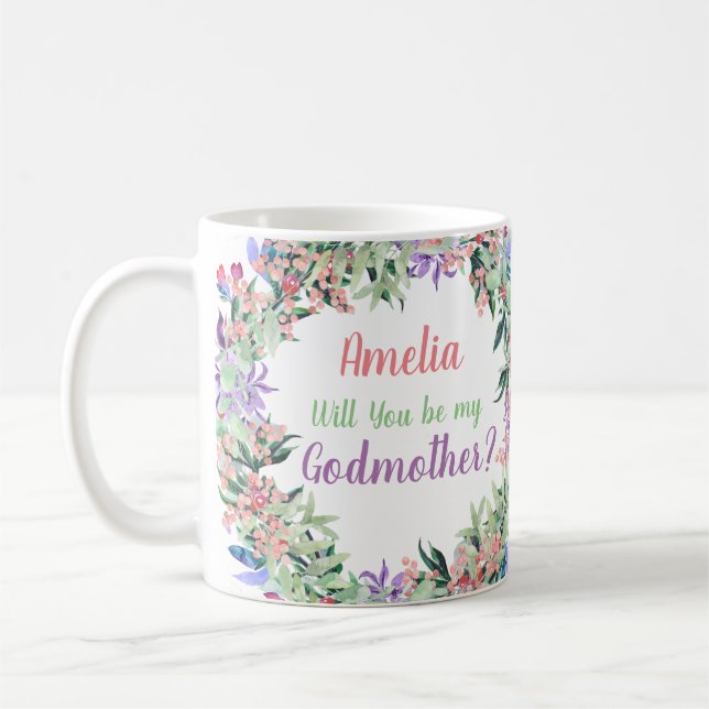 Will you be my Godmother Proposal Floral Coffee Mug (Left)