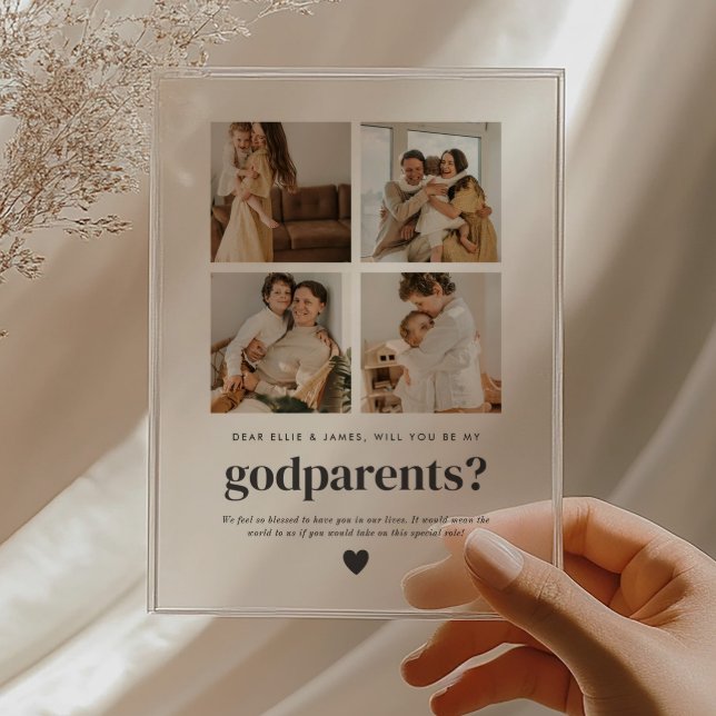 Will You Be My Godparents 4 Photo Proposal Card Acrylic Invitations (Zazzle Will You Be My Godparents 4 Photo Proposal Card Acrylic Invitations)