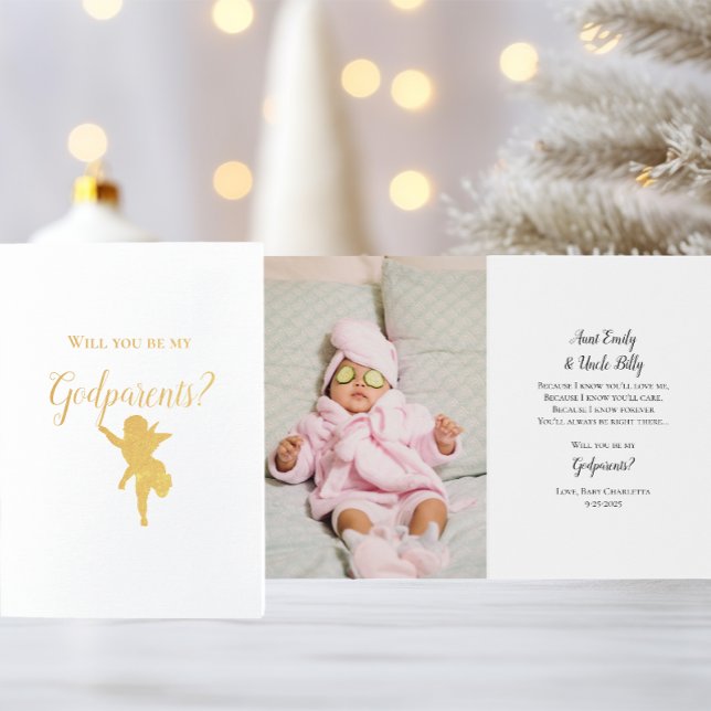 Will You Be My Godparents Cherub Photo Proposal Foil Card (Creator Uploaded)