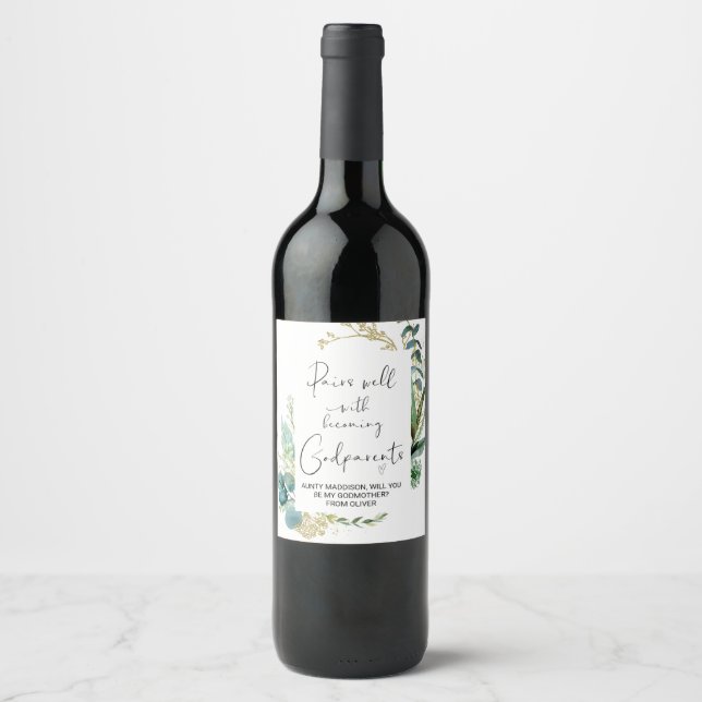 Will You Be My Godparents New Baby Announcement Wine Label (Front)