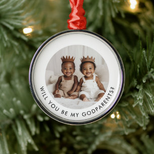 Will You Be My Godparents Photo Proposal Boy Twins Metal Tree Decoration