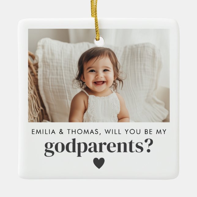Will You Be My Godparents Photo Proposal Ceramic Ornament (Front)