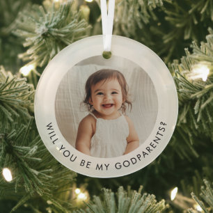 Will You Be My Godparents Photo Proposal Glass Tree Decoration