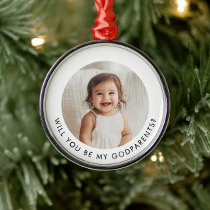 Will You Be My Godparents Photo Proposal Metal Tree Decoration