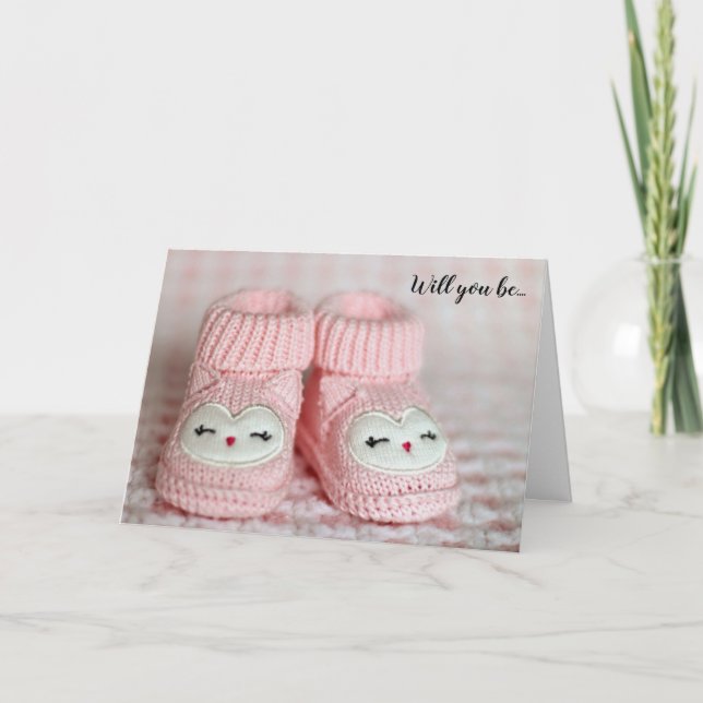 Will you be My Godparents Proposal Pink Booties Invitation (Front)