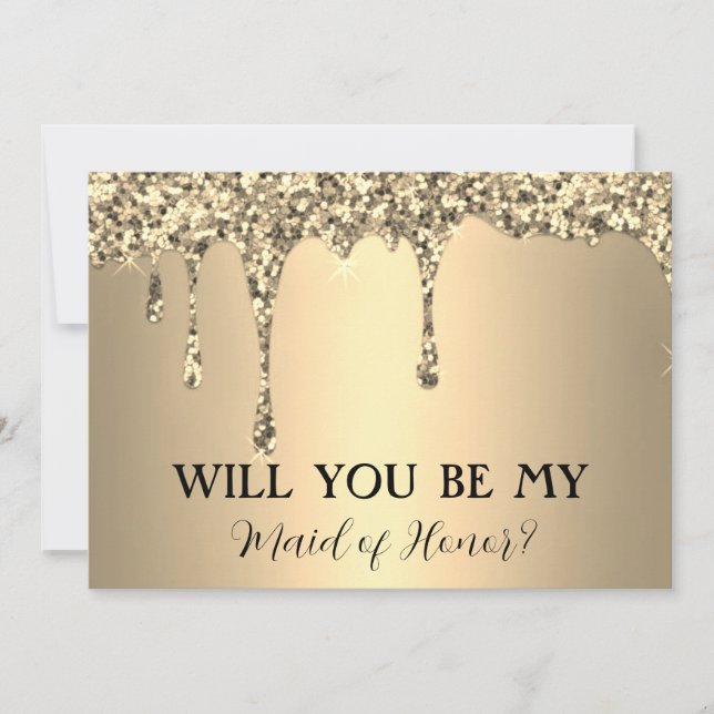 Will You Be My Gold Sparkle Glitter Drips Save The Date (Front)