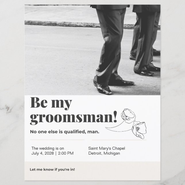 Will You Be My Groomsman 8.5" x 11" Paper Sheet (Front)