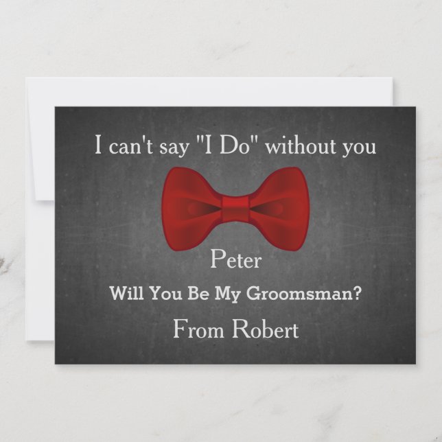 Will You Be My Groomsman Black Chalk Board Bow Invitation (Front)