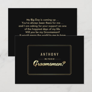 Will you be my Groomsman? Black Gold Wedding Invitation
