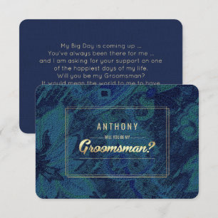 Will you be my Groomsman? Blue Green Abstract  Invitation