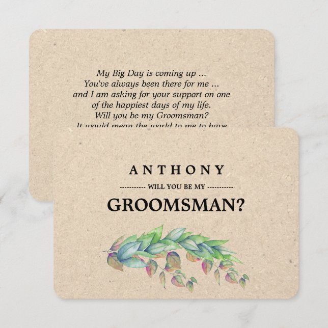Will you be my Groomsman? Botanical Kraft Paper Invitation (Front/Back)