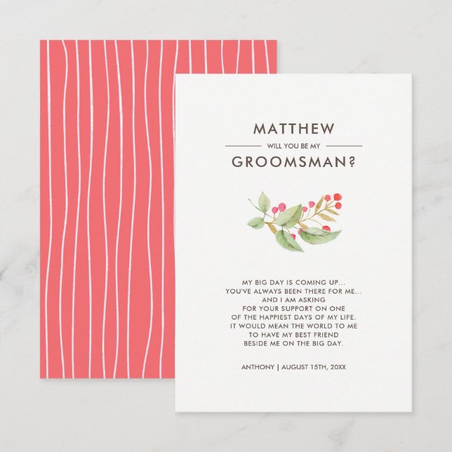 Will you be my Groomsman? Custom  Invitation (Front/Back)