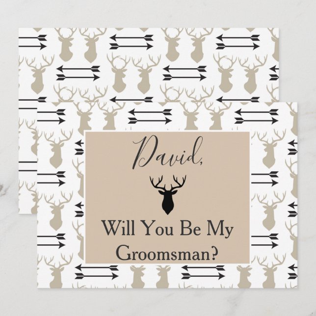 Will you be my Groomsman Deer Antlers and Arrow Invitation (Front/Back)