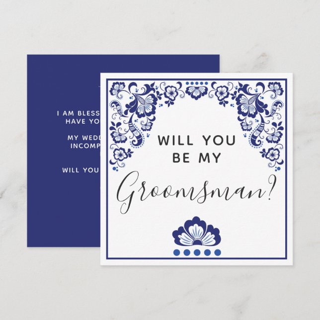 Will You Be My Groomsman? Delfts Blauw Delft Blue Invitation (Front/Back)