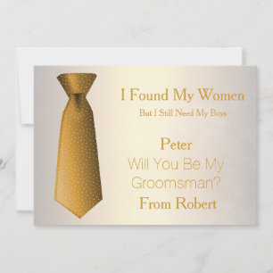 Will You Be My Groomsman Gold & White Tie Invitation