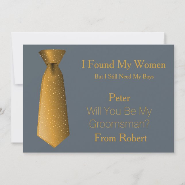 Will You Be My Groomsman Gold & White Tie Invitation (Front)
