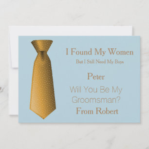 Will You Be My Groomsman Gold & White Tie Invitation