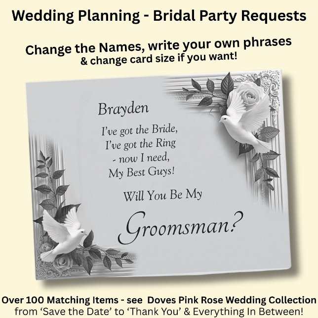 Will You Be My Groomsman? Grey Roses & Doves (Creator Uploaded)