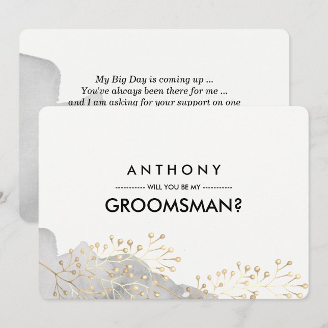 Will you be my Groomsman? Grey Watercolor Invitation (Front/Back)